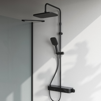 Душевая система AM.PM Func F078F322 стойка с тропическим душем, термостатом, смесителем, изливом, черная