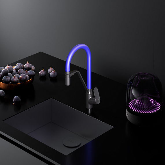 Смеситель для кухни AM.PM Like F8007827 высокий, черный, с синим гибким изливом и каналом питьевой воды-4