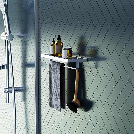 Полка для полотенец Damixa Jupiter DA7737700 с вешалкой, серебристая, черная-4