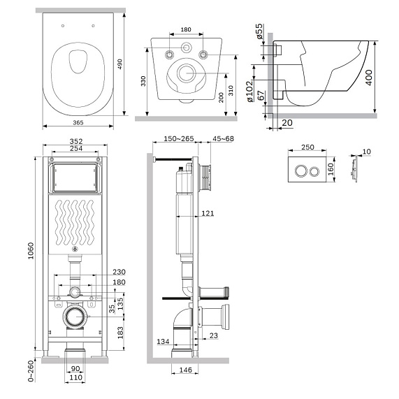 Унитаз подвесной с инсталляцией AM.PM Libre IS110151.601900 сиденьем микролифт, механ. клавишей хром-1