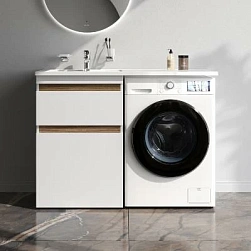 Тумба с раковиной и смесителем 120 AM.PM X-Joy M85AFSX0602WG для стиральной машины левая белый глянец