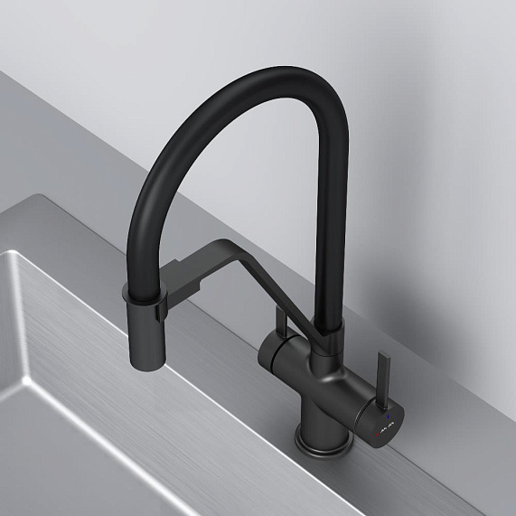 Смеситель для кухни AM.PM Func F8F07822 высокий, черный с каналом для питьевой воды и гибким черным изливом-8