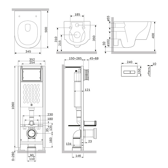 Унитаз подвесной безободковый с инсталляцией Damixa Jupiter IS110301.DX77C1700 сиденьем микролифт, белой механ. клавишей-1