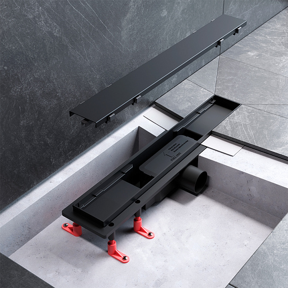 Душевой трап (лоток) 50 AM.PM PrimeFlow W02SC-U11-050-04BM комбинированный затвор с черной матовой решеткой под плитку-15