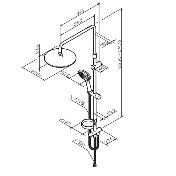 Душевая система AM.PM Like F0780064 стойка с тропическим душем, хром-11