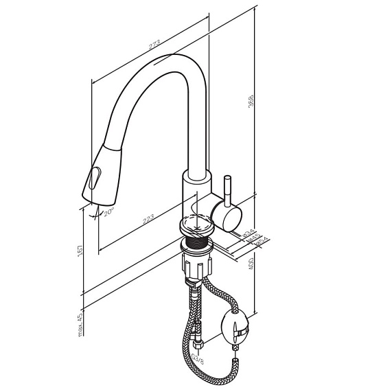 Смеситель для кухни AM.PM X-Joy S F85B07500 высокий, с выдвижным изливом, хром-9