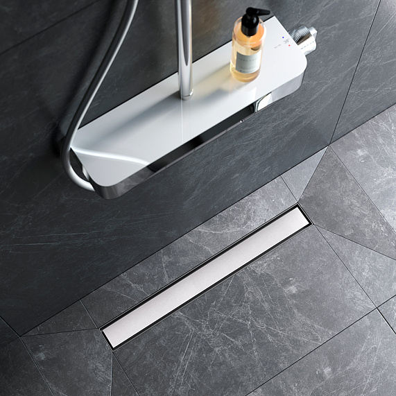 Душевой трап (лоток) 60 AM.PM MasterFlow W01SC-U11-060-04SB комбинированный затвор со стальной матовой решеткой под плитку-3