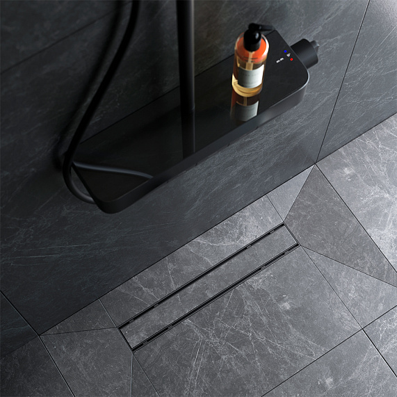 Душевой трап (лоток) 50 AM.PM PrimeFlow W02SC-U11-050-04BM комбинированный затвор с черной матовой решеткой под плитку-2