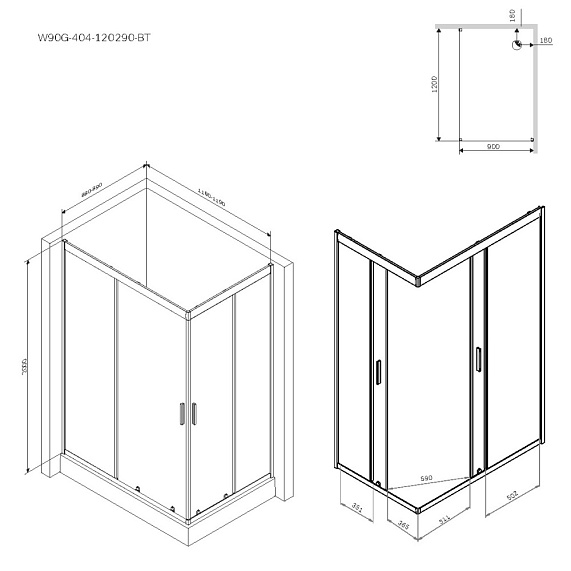 Душевое ограждение без поддона 120х90 AM.PM Gem W90G-404-120290-BT профиль черный матовый-9
