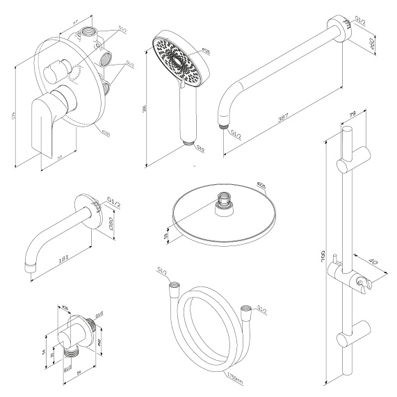 Встраиваемая душевая система Damixa Apollo 947540000 хром: тропический верхний душ, ручной душ, излив-6