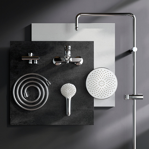 Душевая система AM.PM X-Joy F40885A34 стойка с тропическим душем, хром + смеситель для ванны хром-11