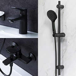 2 смесителя с душевой лейкой AM.PM X-Joy F42985A00 в наборе, шланг 1750, черный