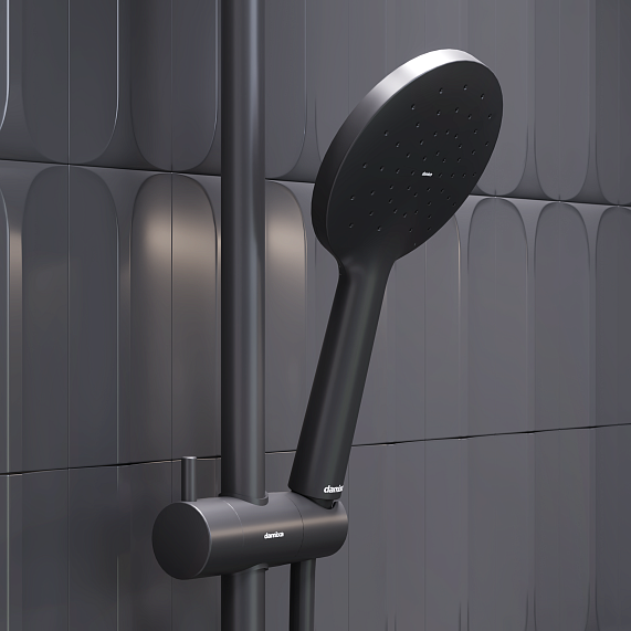 Душевая система Damixa Jupiter 977780300 стойка с тропическим душем, смесителем, черная матовая-3