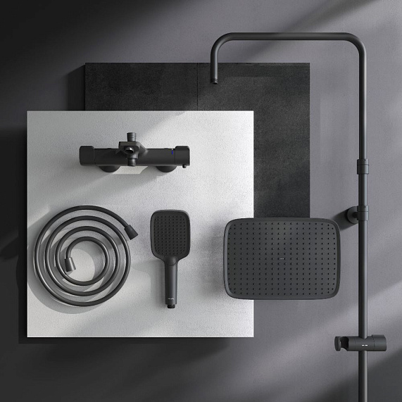 Душевая система AM.PM Func F078F522 стойка с тропическим душем, термостатом, смесителем, изливом, черная-4