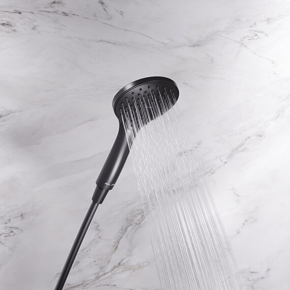 Душевая система AM.PM X-Joy F42885A14 стойка с тропическим душем, черная матовая + смеситель для ванны, черный матовый-5