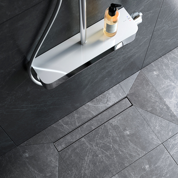 Душевой трап (лоток) 50 AM.PM MasterFlow W01SC-U11-050-04SB комбинированный затвор со стальной матовой решеткой под плитку-2