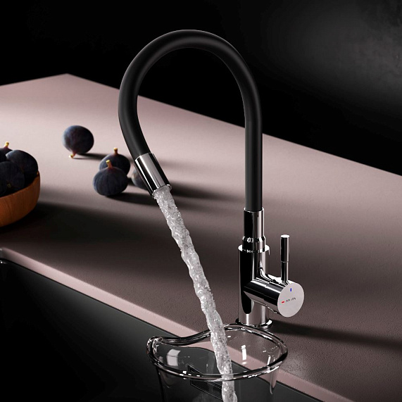 Смеситель для кухни AM.PM X-Joy S F85B07602 высокий, хром, с черным гибким изливом-2