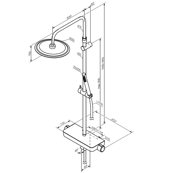 Душевая система Damixa Scandinavian Pure 936730300 стойка с тропическим душем, смесителем, изливом, черная-6
