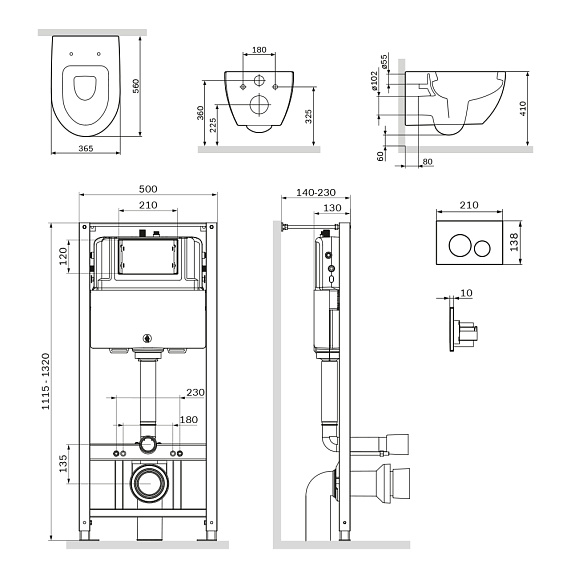 Унитаз подвесной с инсталляцией AM.PM Awe IS49001.111738 сиденьем микролифт, белой пневм. клавишей-7