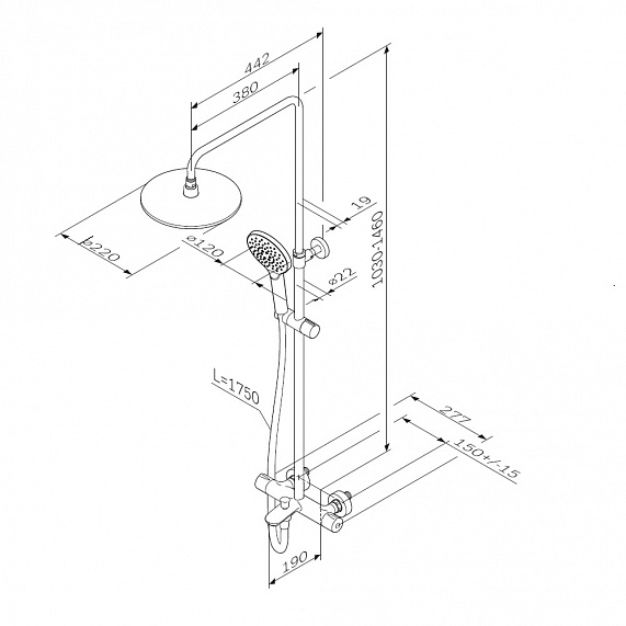 Душевая система AM.PM Like F0780522 стойка с тропическим душем, термостатом, смесителем, изливом, черная матовая-11