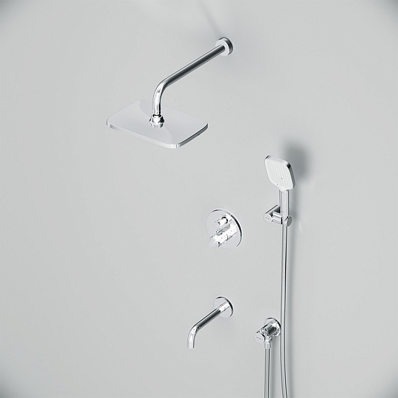 Встраиваемая душевая система AM.PM X-Joy FT85A3RH40 хром: тропический верхний душ, излив с душевой лейкой, термостат-7
