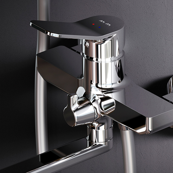 Душевая система AM.PM X-Joy F40885A94 стойка с тропическим душем, хром + смеситель для ванны с длинным изливом, хром-2