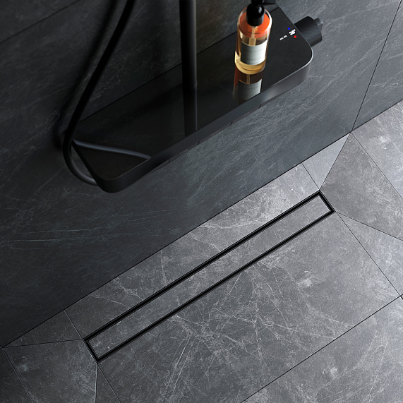 Душевой трап (лоток) 70 AM.PM MasterFlow W01SC-U11-070-04BM комбинированный затвор с черной матовой решеткой под плитку-2