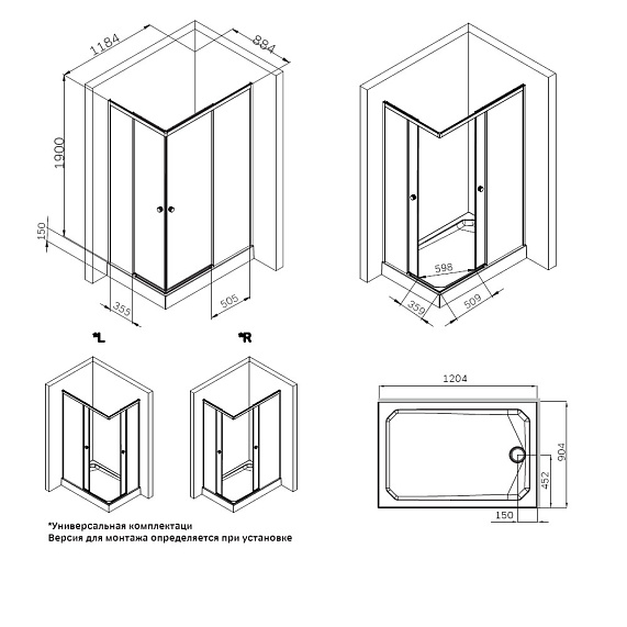 Душевое ограждение без поддона 120х90 AM.PM X-Joy W94G-403-12090-BT профиль черный матовый-9