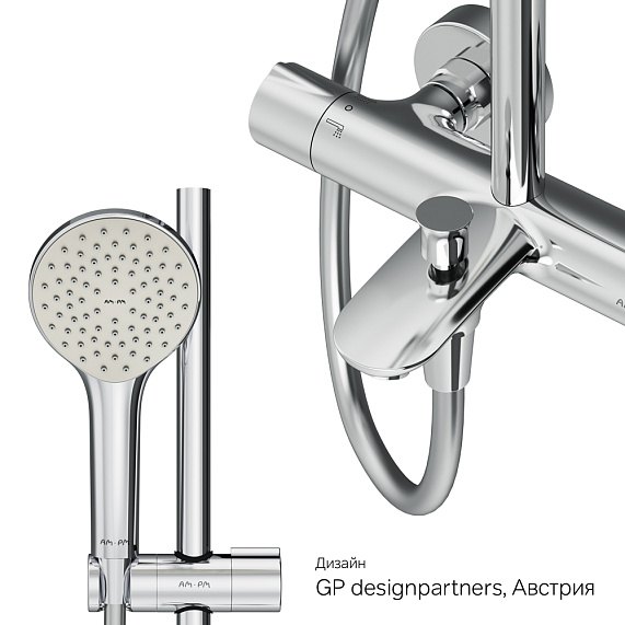 Душевая система AM.PM Gem F0790510 стойка с тропическим душем, термостатом, смесителем, изливом, хром-10