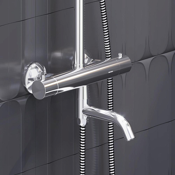 Душевая система Damixa Jupiter 977810000 стойка с тропическим душем, термостатом, смесителем, изливом, хром-2