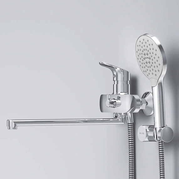 Смеситель для ванны и душа AM.PM Like F8095000 длинный излив, душевая лейка, шланг 1750, хром-4