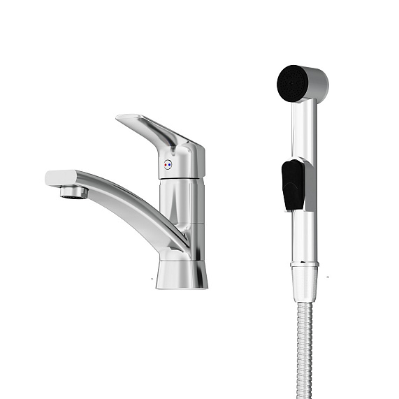 Смеситель для раковины (умывальника) Damixa Jupiter 770230001 с гигиеническим душем, поворотным изливом, хром-2