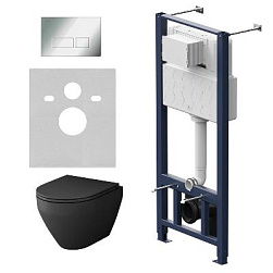 Унитаз подвесной безободковый с инсталляцией AM.PM Spirit V2.0 IS47051.701700MB сиденьем микролифт, хром пневм. клавишей