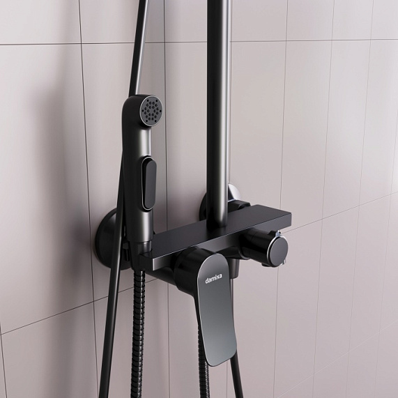 Душевая система Damixa Apollo DX220920300 стойка с тропическим душем, смесителем, черная матовая-3