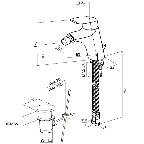 Смеситель для биде AM.PM Bliss L F5383132 с донным клапаном, хром-5