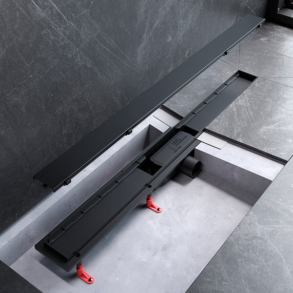 Душевой трап (лоток) 90 AM.PM PrimeFlow W02SC-U11-090-04BM комбинированный затвор с черной матовой решеткой под плитку-15