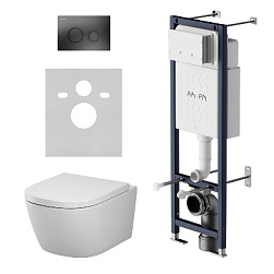 Унитаз подвесной с инсталляцией AM.PM Libre IS110338.601900 сиденьем микролифт, черной механ. клавишей