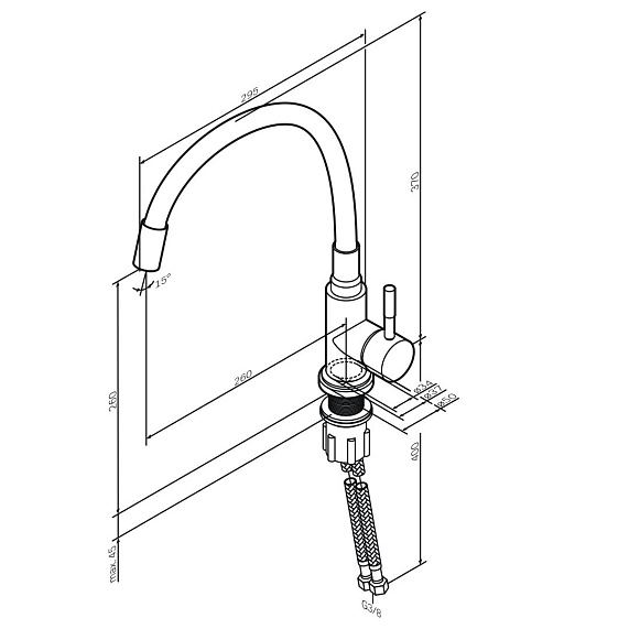 Смеситель для кухни AM.PM X-Joy S F85B07602 высокий, хром, с черным гибким изливом-9