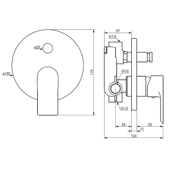 Смеситель для ванны и душа Damixa Apollo 477100000 хром встраиваемый-3
