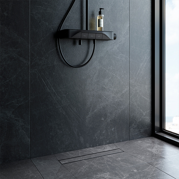 Душевой трап (лоток) 50 AM.PM PrimeFlow W02SC-U11-050-04BM комбинированный затвор с черной матовой решеткой под плитку-4