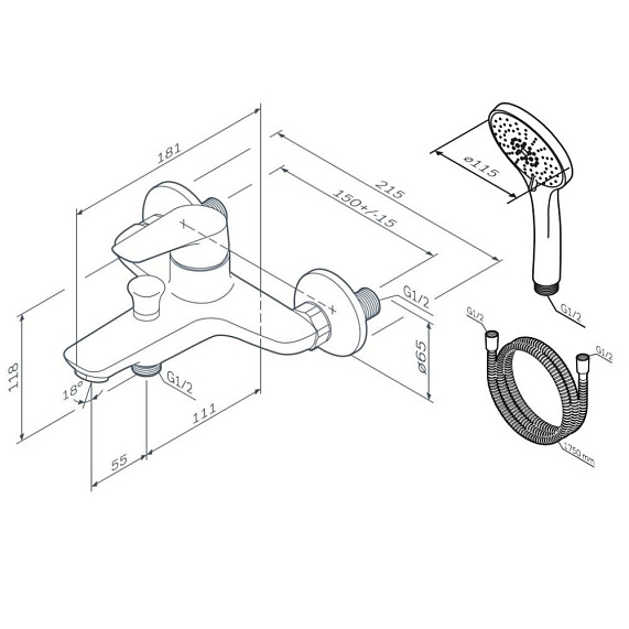 Смеситель для ванны и душа AM.PM Joy F85E15000 душевая лейка, шланг 1750, хром-9