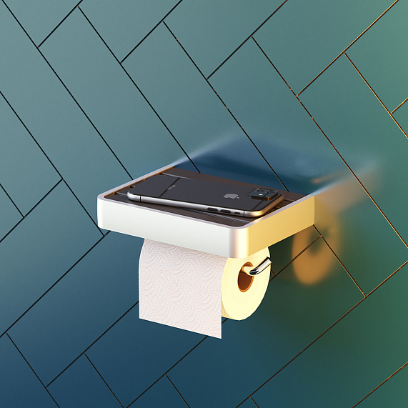 Держатель для туалетной бумаги настенный Damixa Jupiter DA77341500 с полочкой, серебристый, черный-3