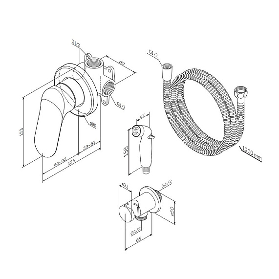 Гигиенический душ со смесителем AM.PM Sunny F40H85C00 хром встраиваемый, шланг 1200, держатель-7