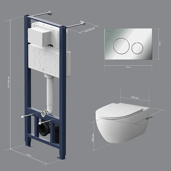 Унитаз подвесной с инсталляцией AM.PM Awe IS49051.111700 сиденьем микролифт, хром пневм. клавишей-9