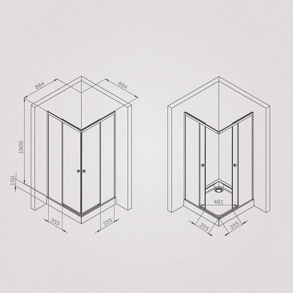 Душевое ограждение без поддона 90x90 AM.PM X-Joy W94G-403-9090-BT профиль черный матовый-6