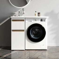 Тумба с раковиной и смесителем 100 AM.PM X-Joy M85AFSX0402WG для стиральной машины левая белый глянец