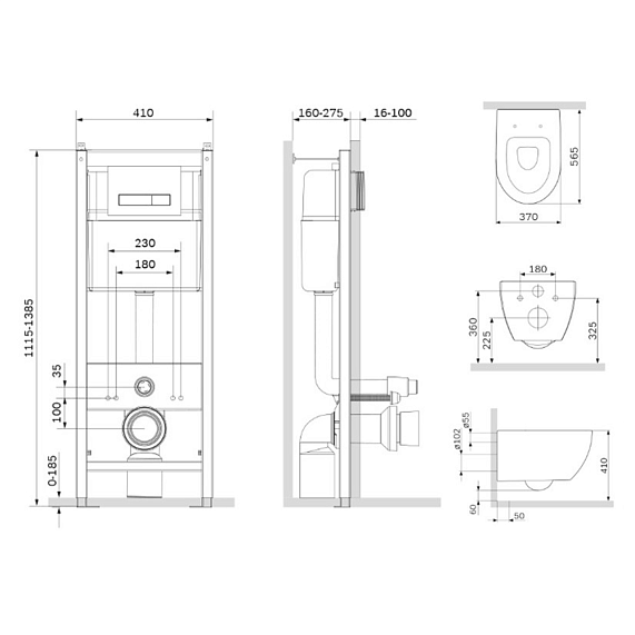 Унитаз подвесной безободковый с инсталляцией AM.PM Awe IS30201.111700 сиденьем микролифт, белой механ. клавишей-6