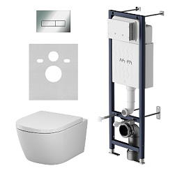 Унитаз подвесной с инсталляцией AM.PM Libre IS110351.601900 сиденьем микролифт, хром механ. клавишей