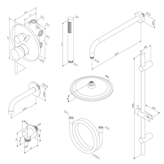 Встраиваемая душевая система Damixa Scandinavian Pure 936540000 хром: тропический верхний душ, ручной душ, излив-6