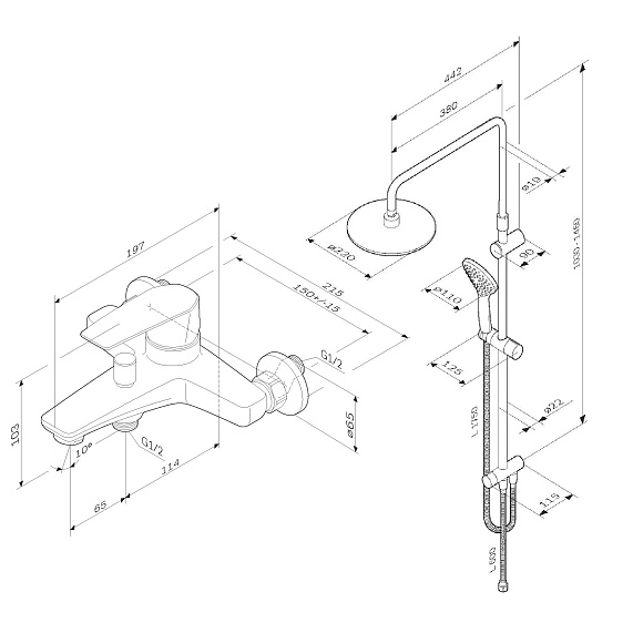 Душевая система AM.PM Gem F40890A14 стойка с тропическим душем, хром + смеситель для ванны, хром-12